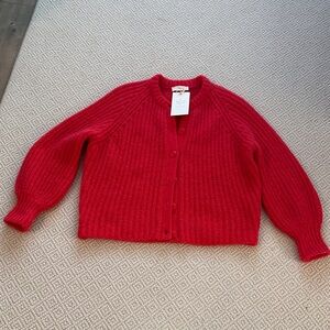 Sezane Vibrant Red Knit Cardigan